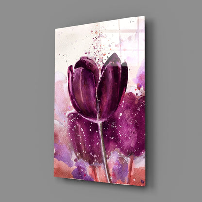 Deep Purple Watercolor Tulip Bloom Glass Wall Art