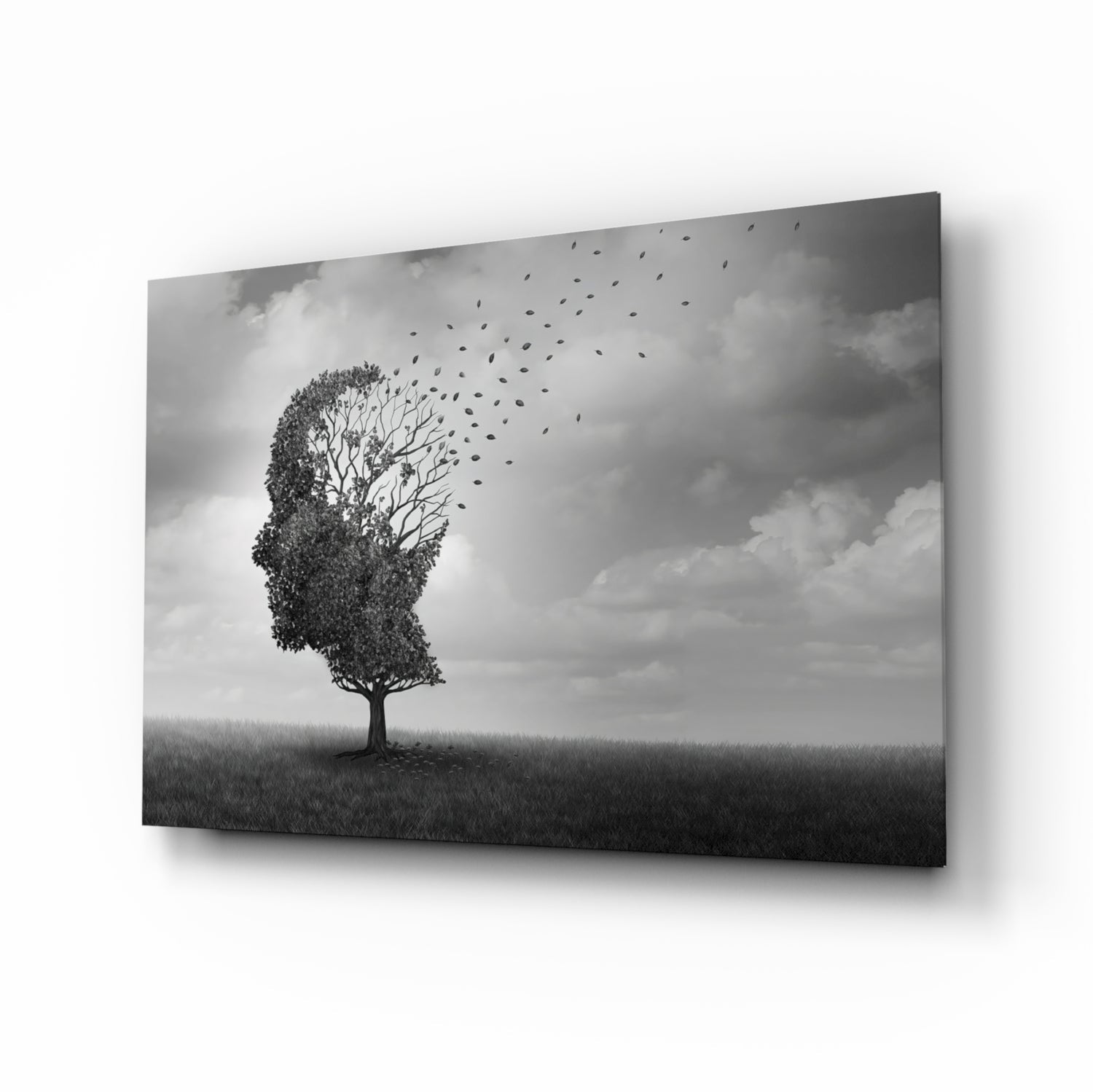 Head Tree Birds Leaving Branches Glass Wall Art