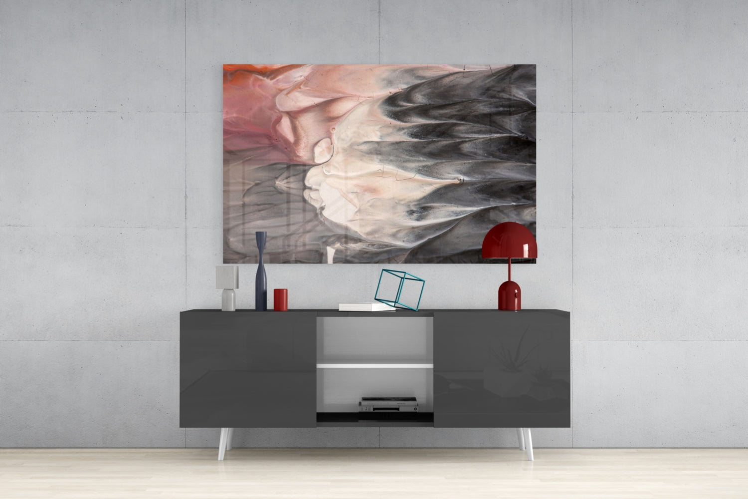 Blush and Charcoal Feather Smoke Glass Wall Art