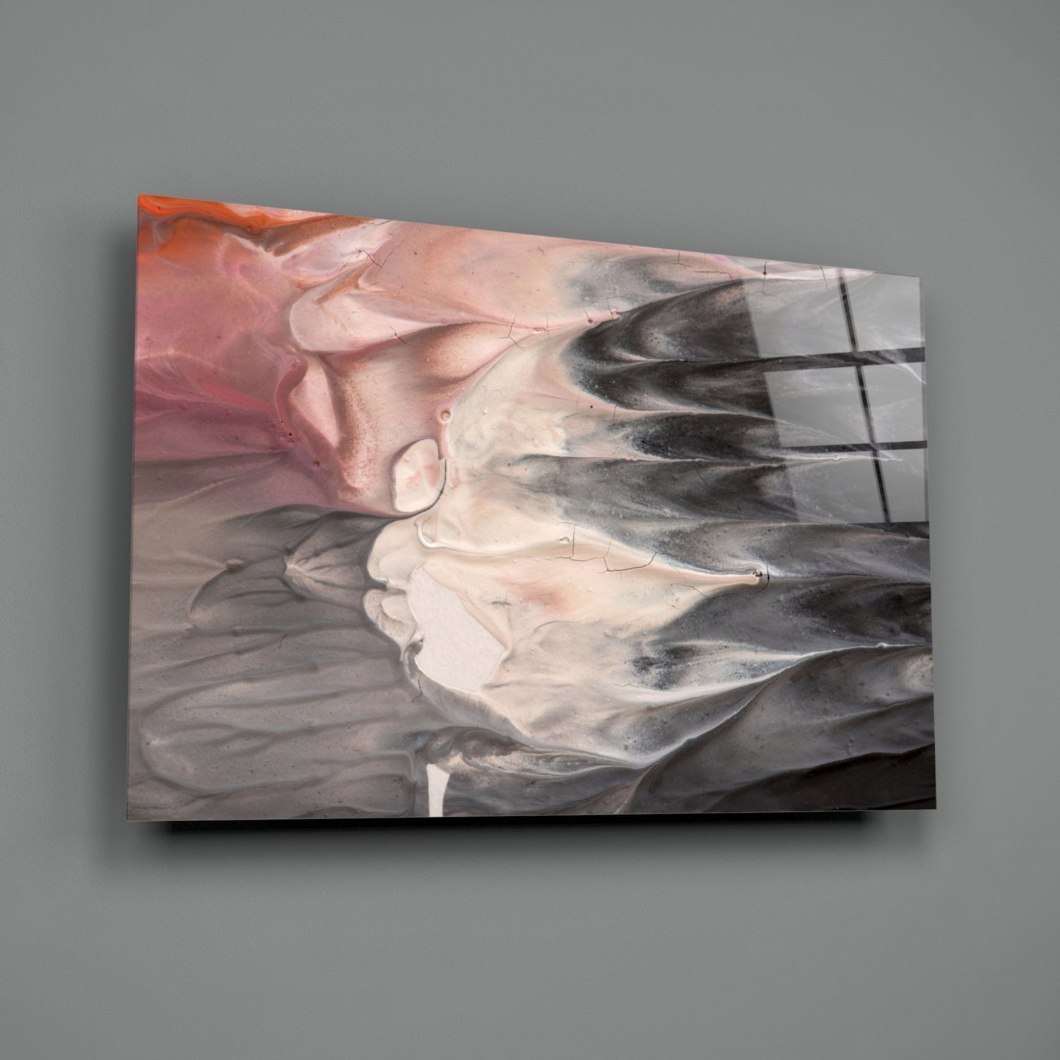 Blush and Charcoal Feather Smoke Glass Wall Art