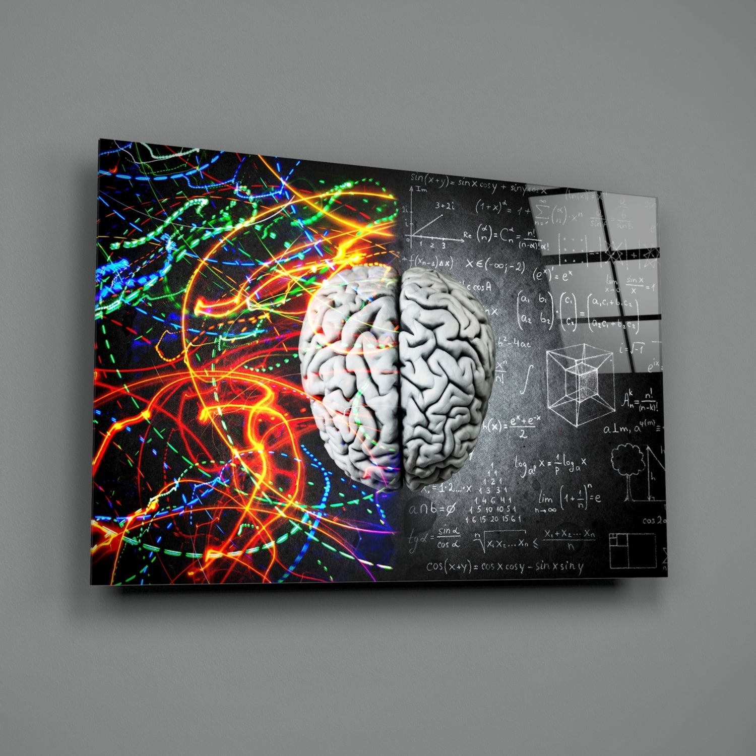 Color Streaks and Chalk Formula Brain Glass Wall Art