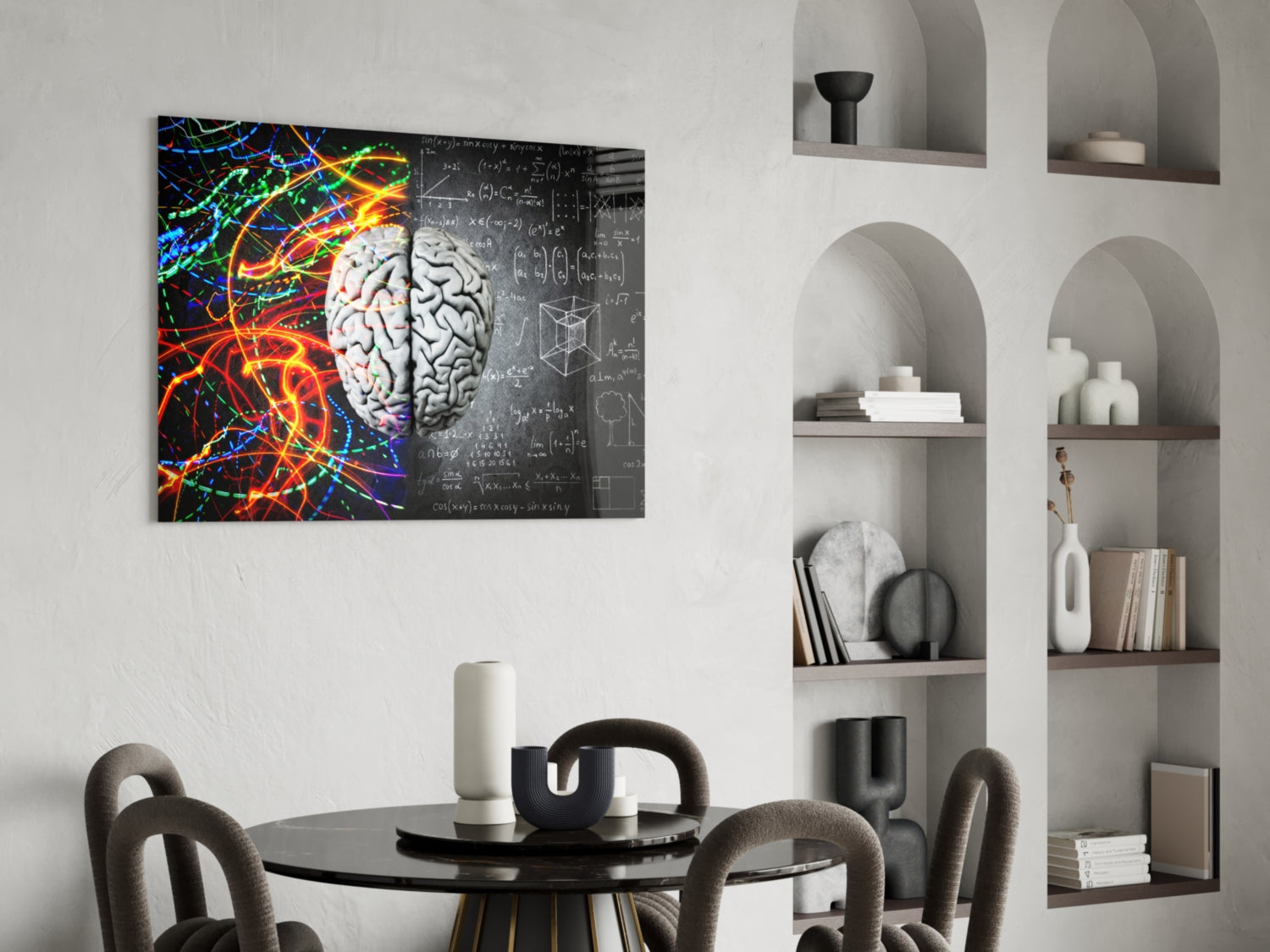Color Streaks and Chalk Formula Brain Glass Wall Art
