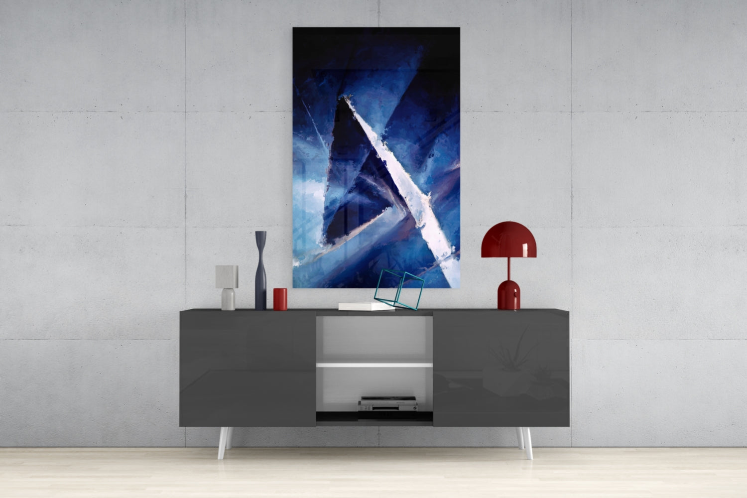 Deep Blue Palette Knife Abstract Glass Wall Art