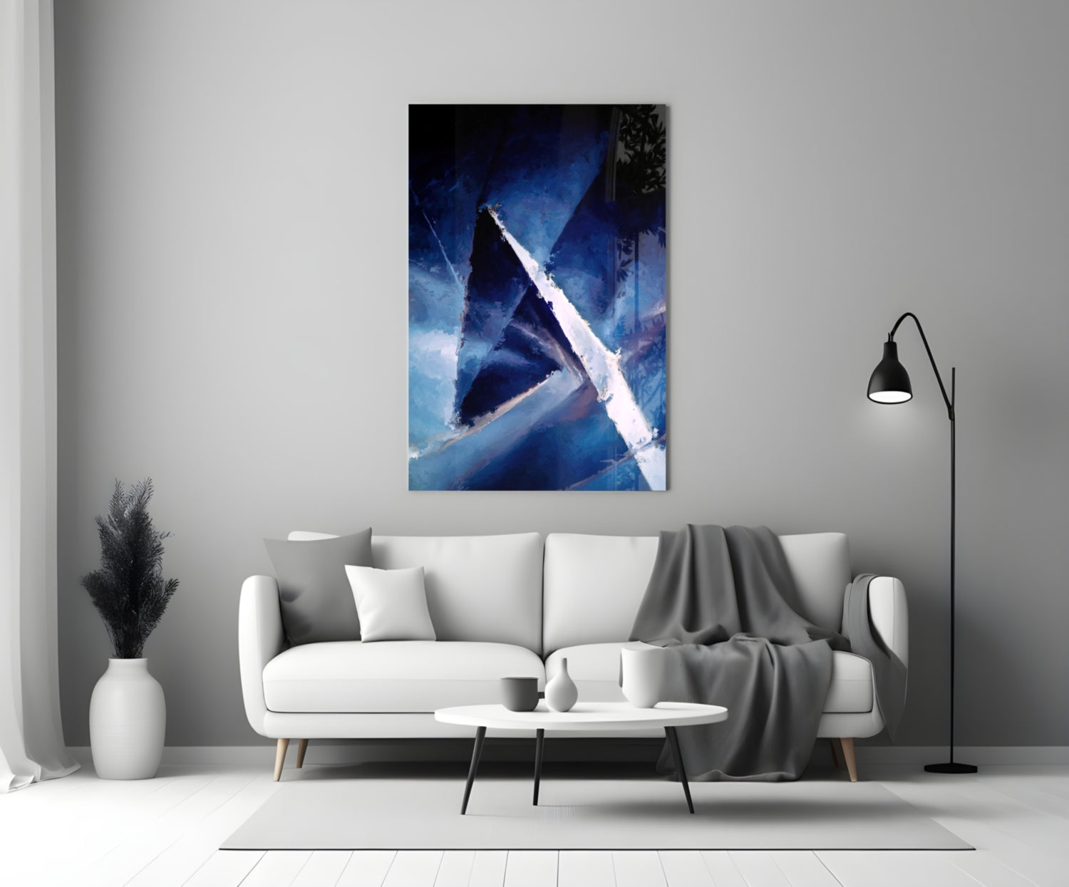 Deep Blue Palette Knife Abstract Glass Wall Art