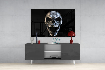 Silver Screaming Metal Skull Glass Wall Art