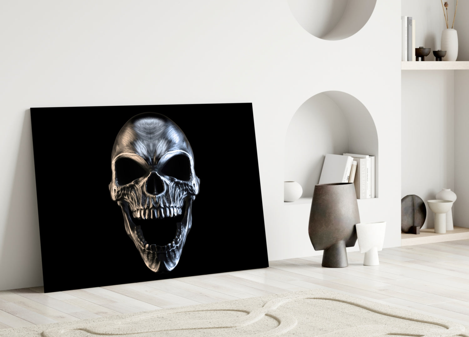 Silver Screaming Metal Skull Glass Wall Art