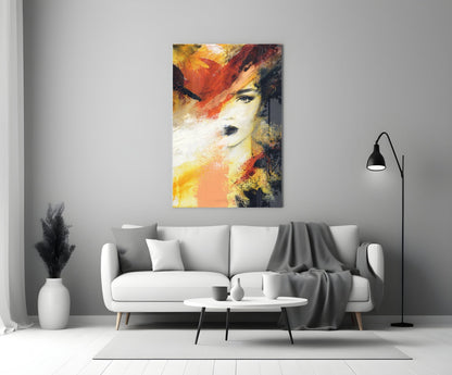 Fiery Orange Abstract Face Glass Wall Art