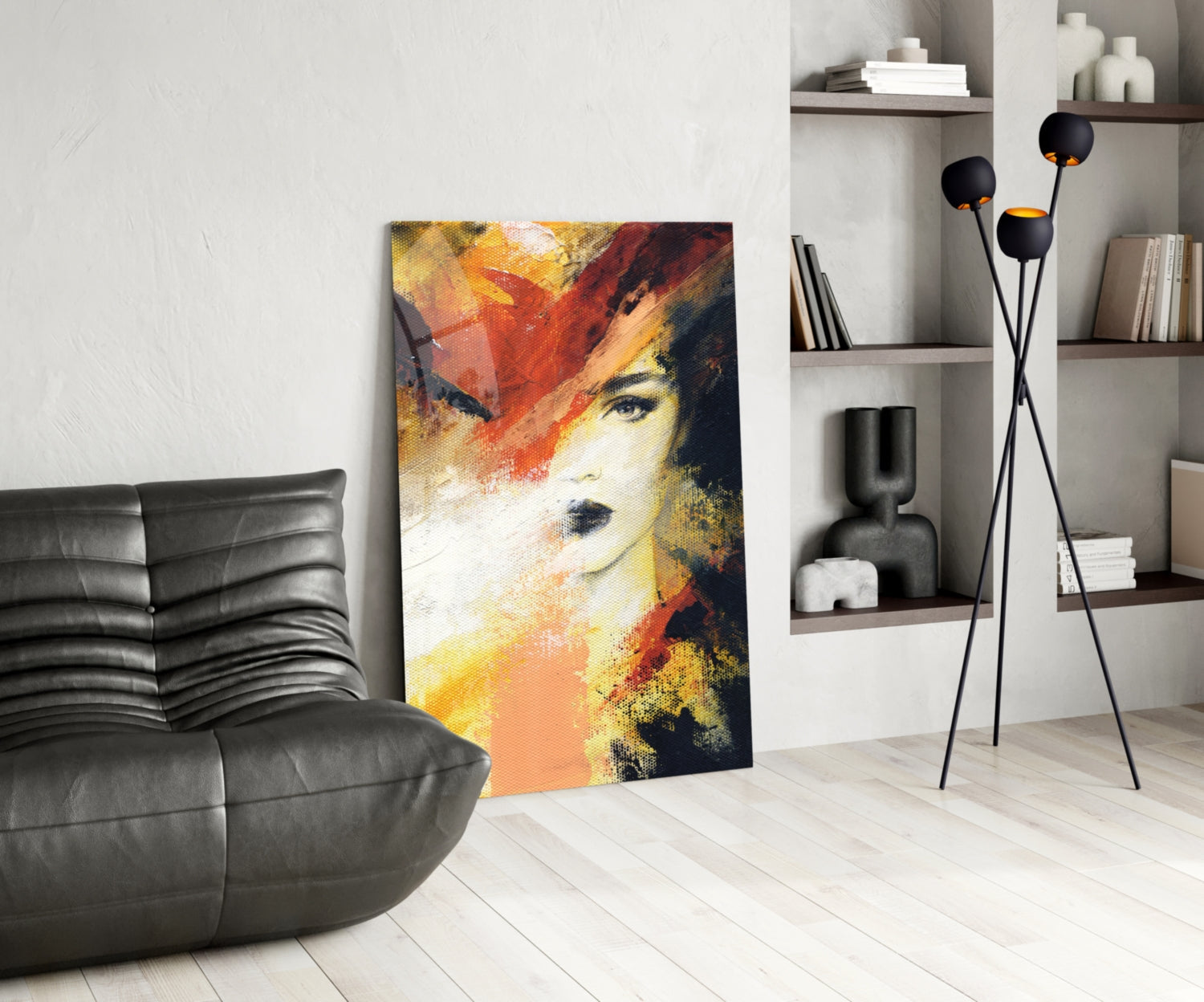 Fiery Orange Abstract Face Glass Wall Art