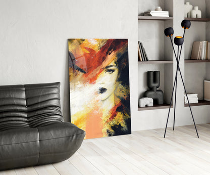 Fiery Orange Abstract Face Glass Wall Art