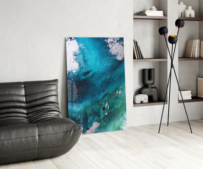 Deep Teal Navy Wave Glass Wall Art