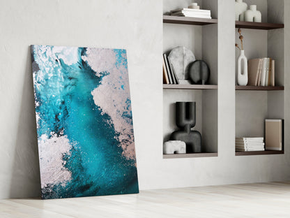 Turquoise Blush Ocean Flow Glass Wall Art