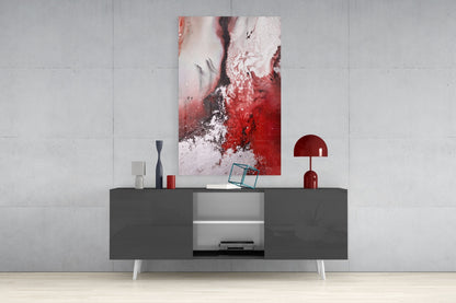 Red White Marble Blend Glass Wall Art