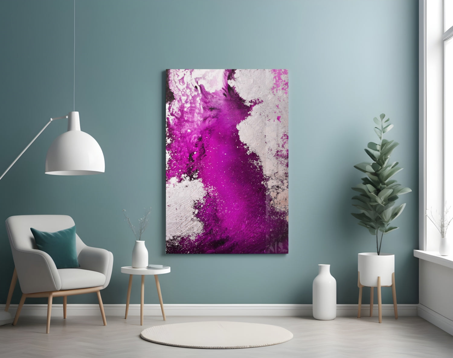 Purple Wave Splash Abstract Glass Wall Art