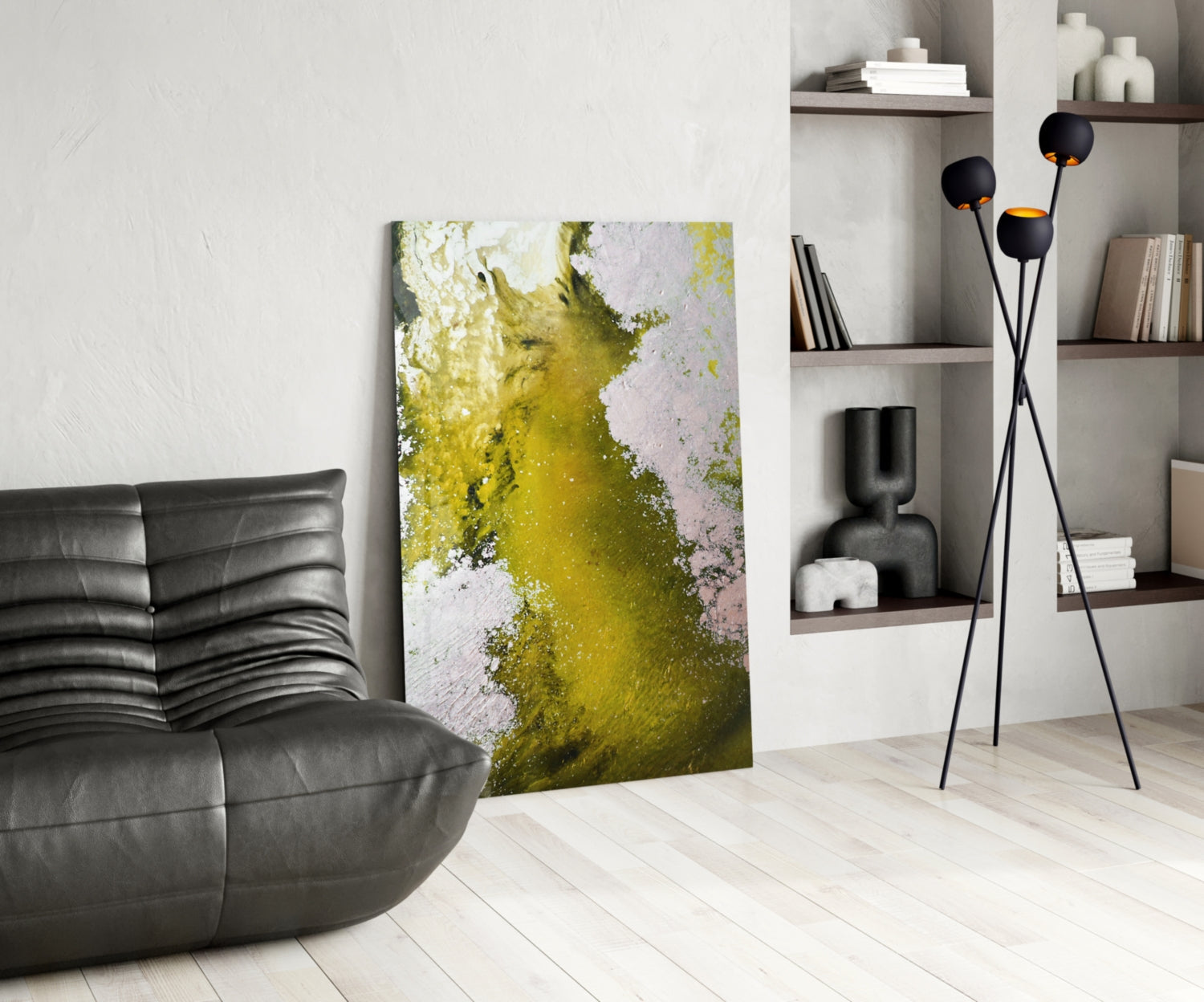 Lime Green Waterfall Abstract Glass Wall Art