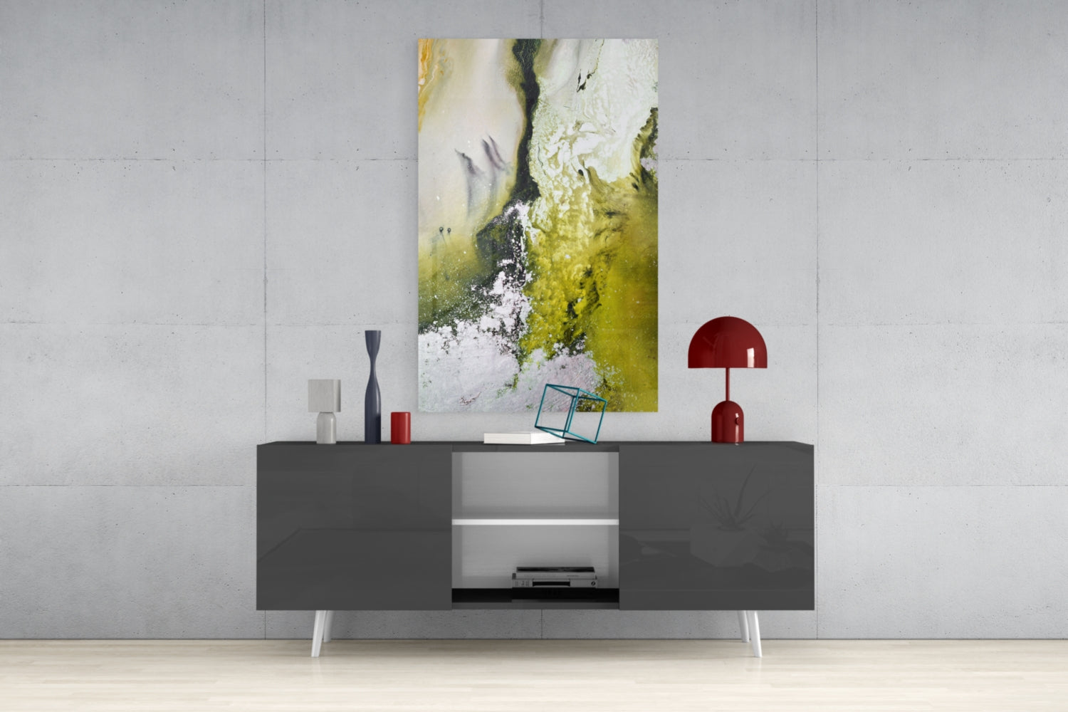 Chartreuse Lavender Ink Flow Glass Wall Art