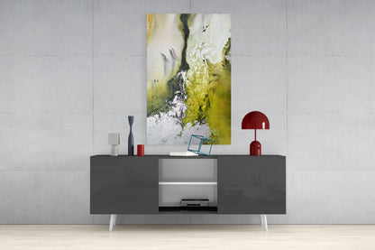 Chartreuse Lavender Ink Flow Glass Wall Art