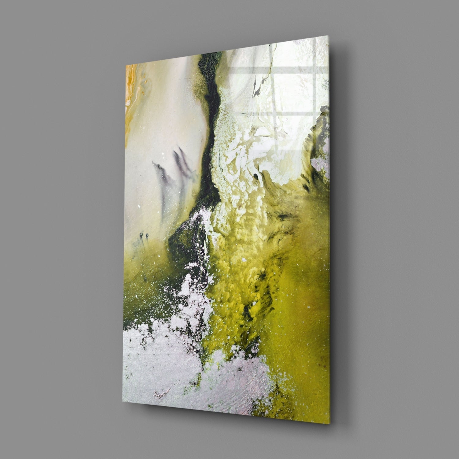 Chartreuse Lavender Ink Flow Glass Wall Art