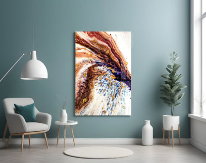 Copper and Blue Geode Ink Glass Wall Art