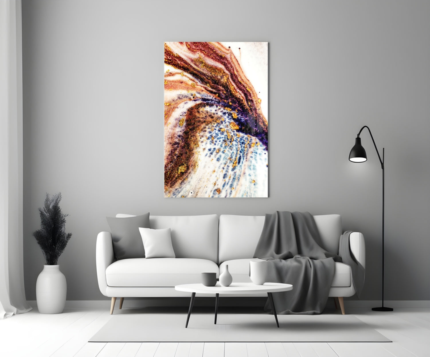 Copper and Blue Geode Ink Glass Wall Art