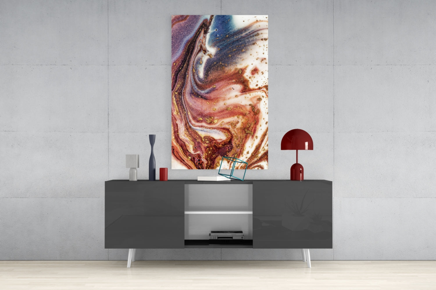 Purple Copper And Blue Swirl Marble Glass Wall Art