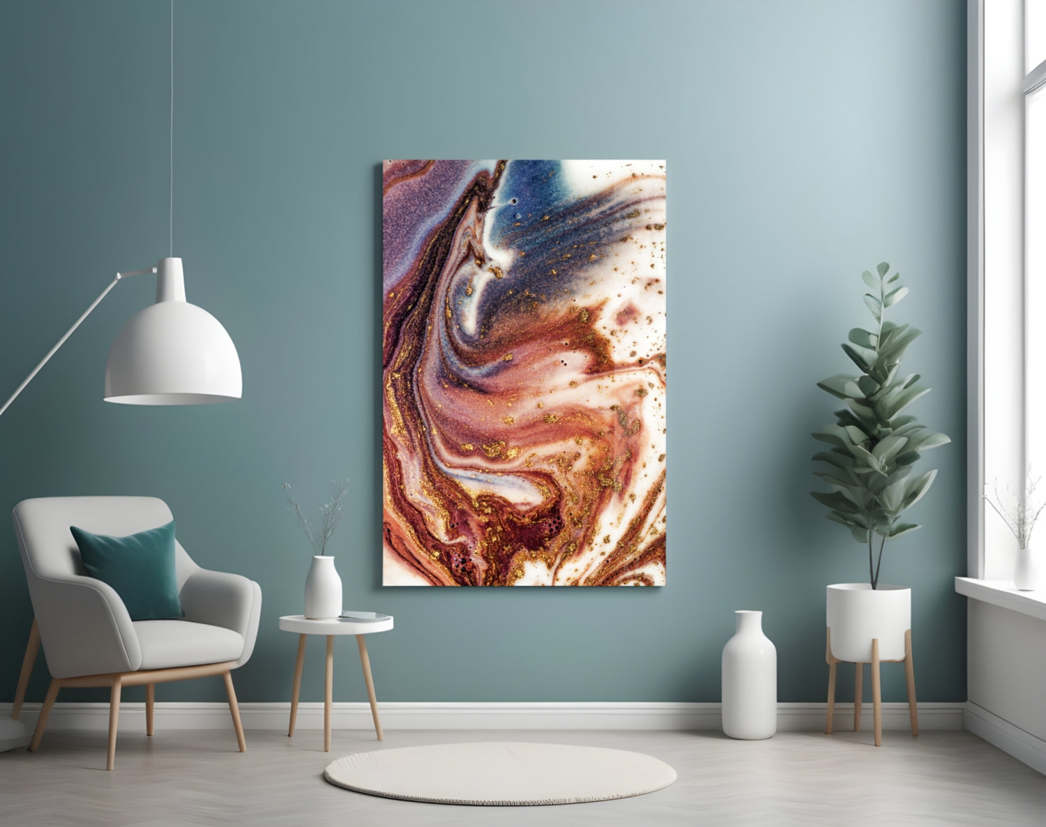 Purple Copper And Blue Swirl Marble Glass Wall Art