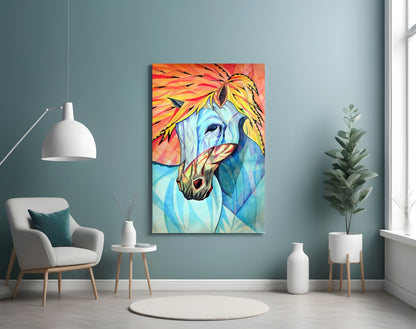 Vibrant Cubist Horse Glass Wall Art