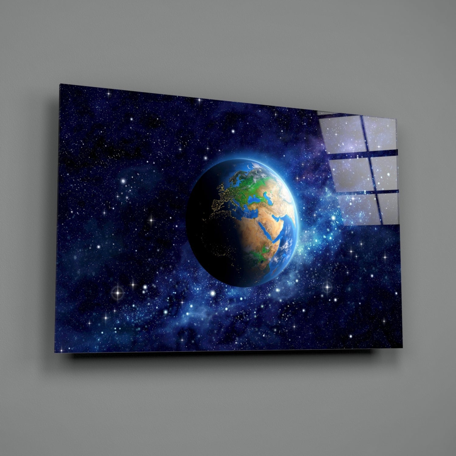 Earth Globe Starry Galaxy Glass Wall Art