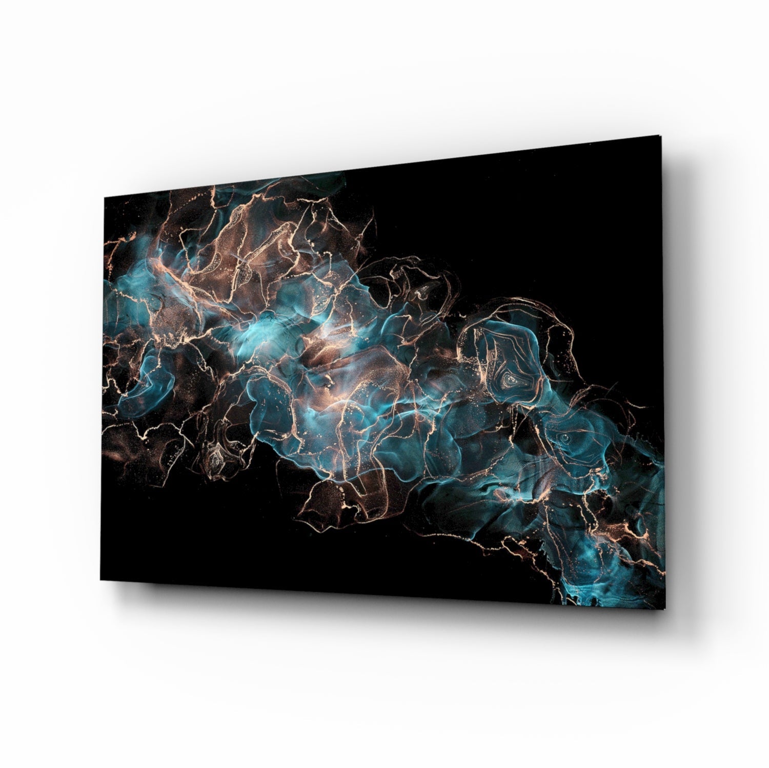 Teal Copper Energy Flow Glass Wall Art