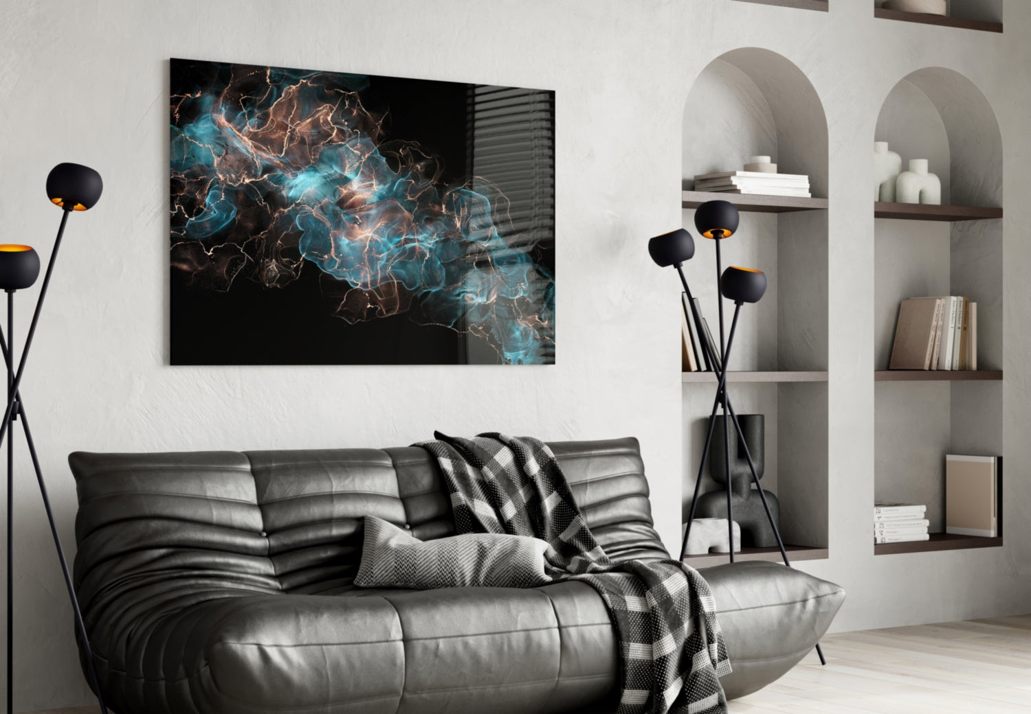 Teal Copper Energy Flow Glass Wall Art