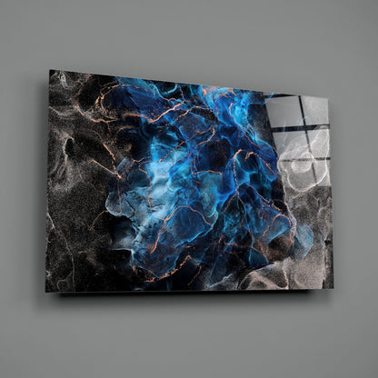 Sapphire Blue Ink Flow Glass Wall Art
