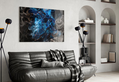Sapphire Blue Ink Flow Glass Wall Art