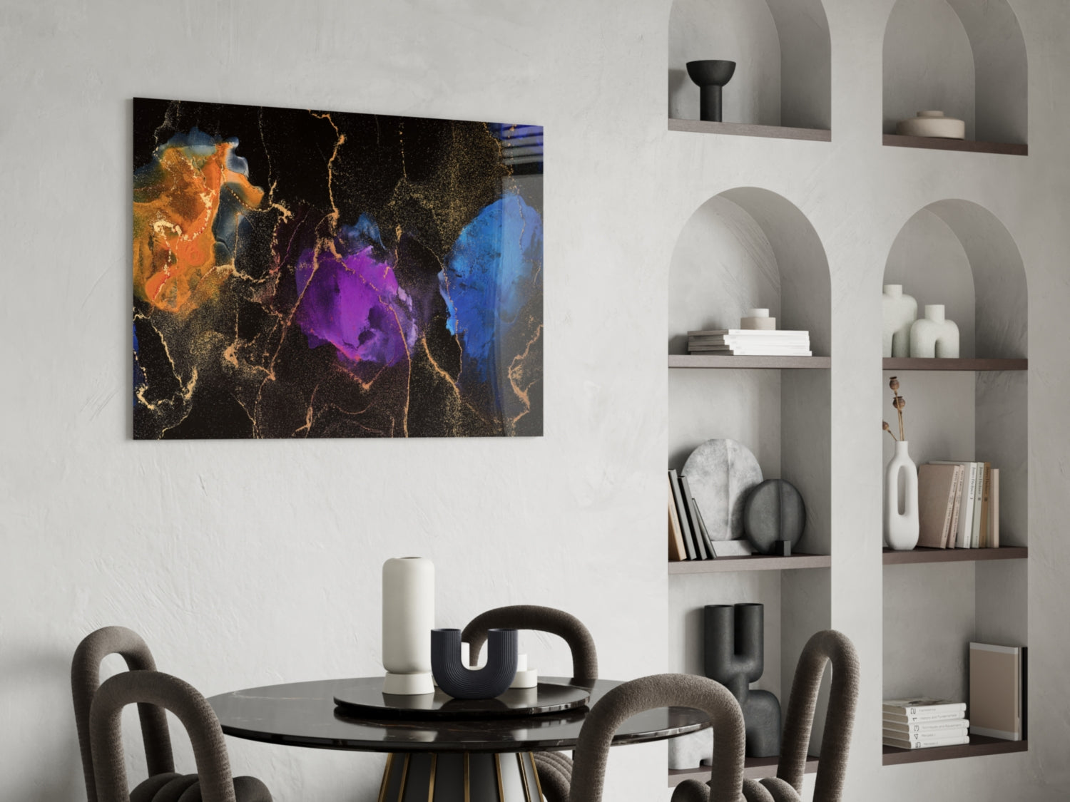 Amber Violet Ink Marble Glass Wall Art