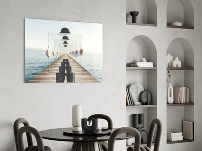 Surreal Recursive Pier Bowler Hat Man Glass Wall Art