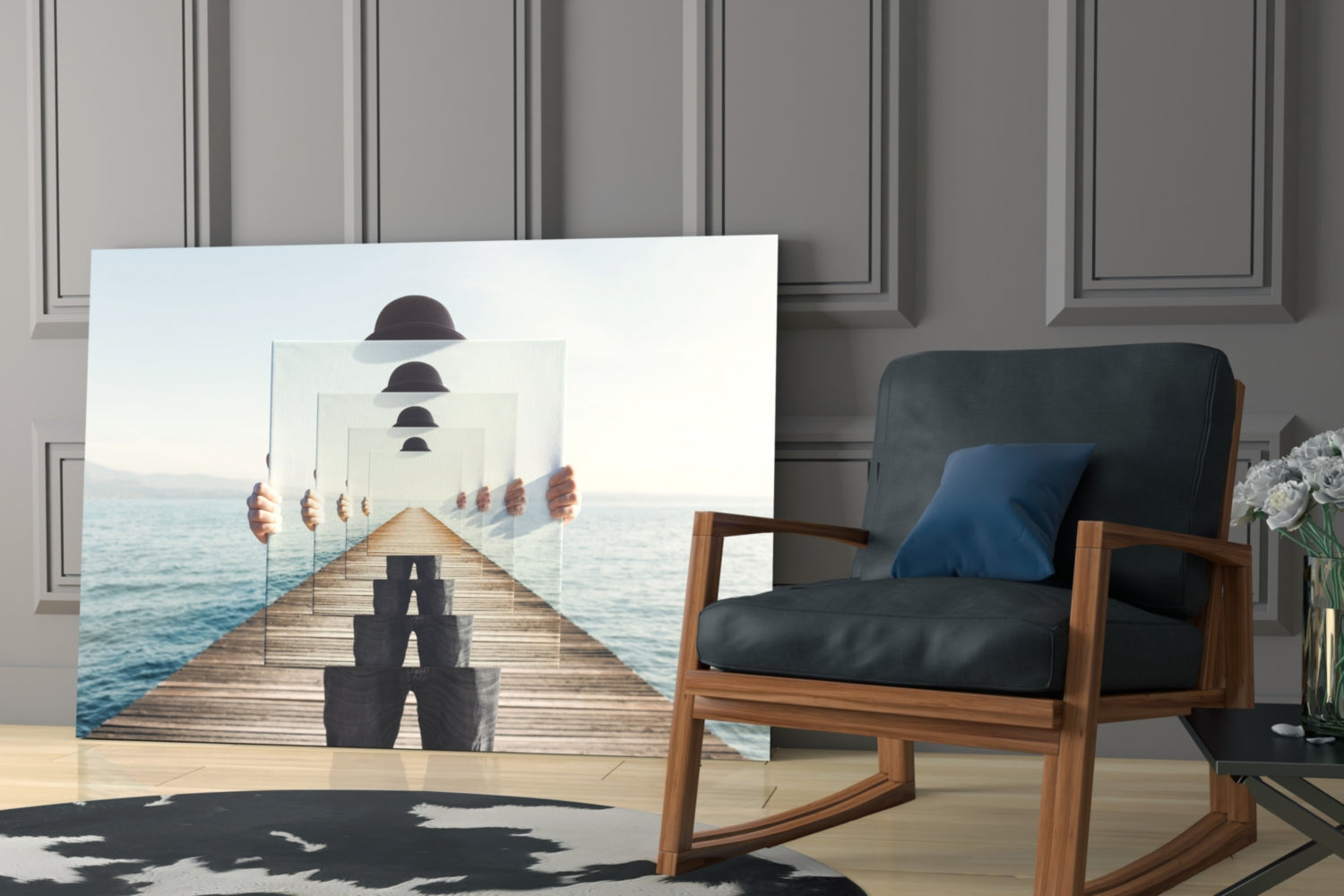 Surreal Recursive Pier Bowler Hat Man Glass Wall Art