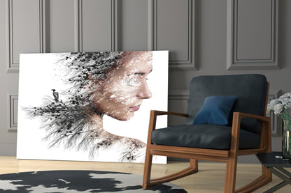 Soft Neutral Windswept Branches Portrait Glass Wall Art