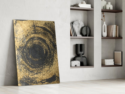 Black Gold Swirl Vortex Glass Wall Art