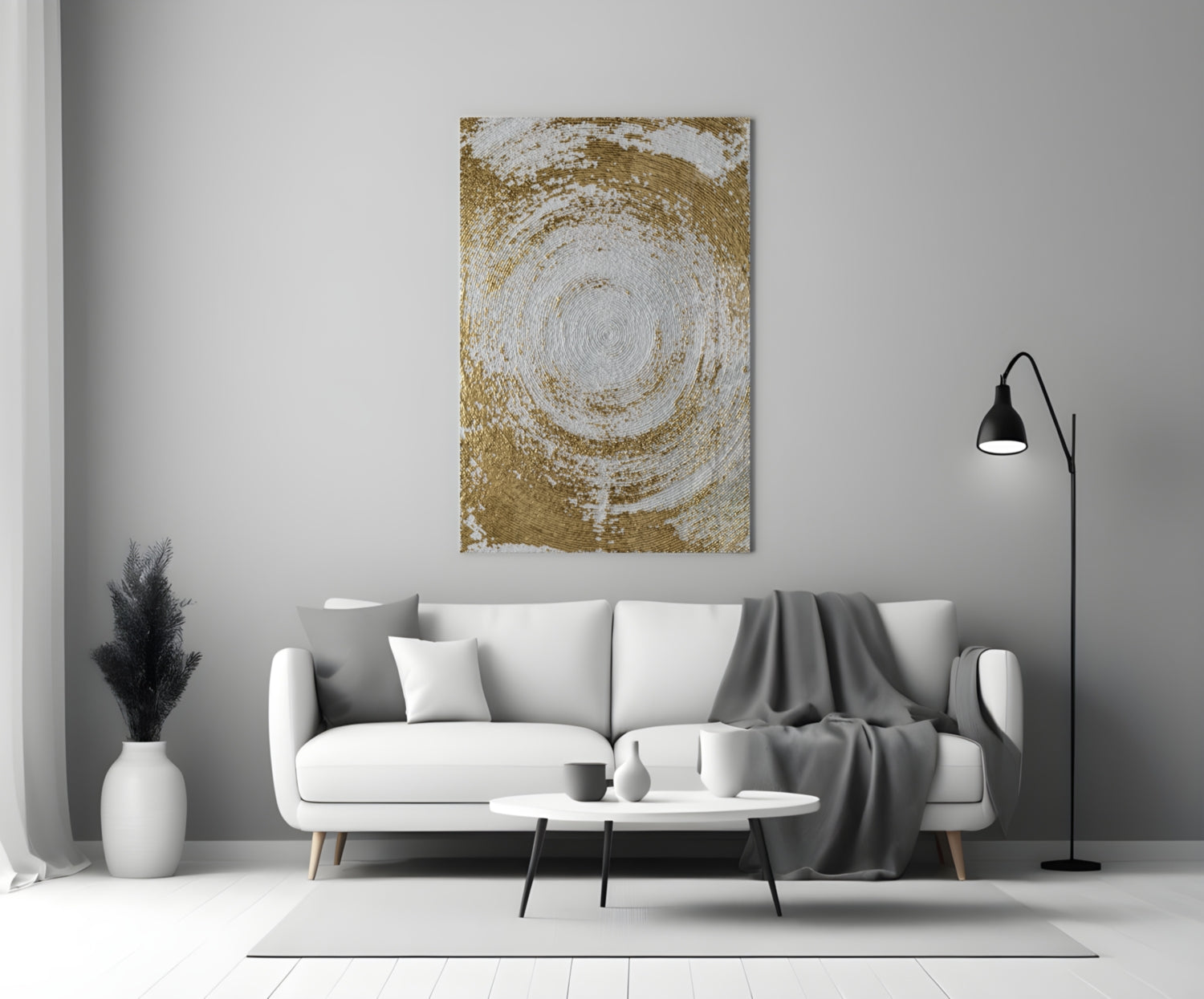 Silver Gold Spiral Vortex Glass Wall Art