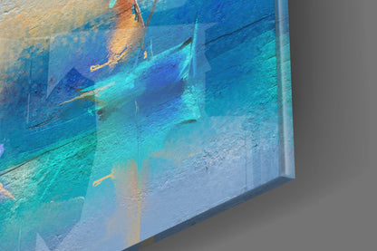 Soft Turquoise Sailboats Impasto Bay Glass Wall Art