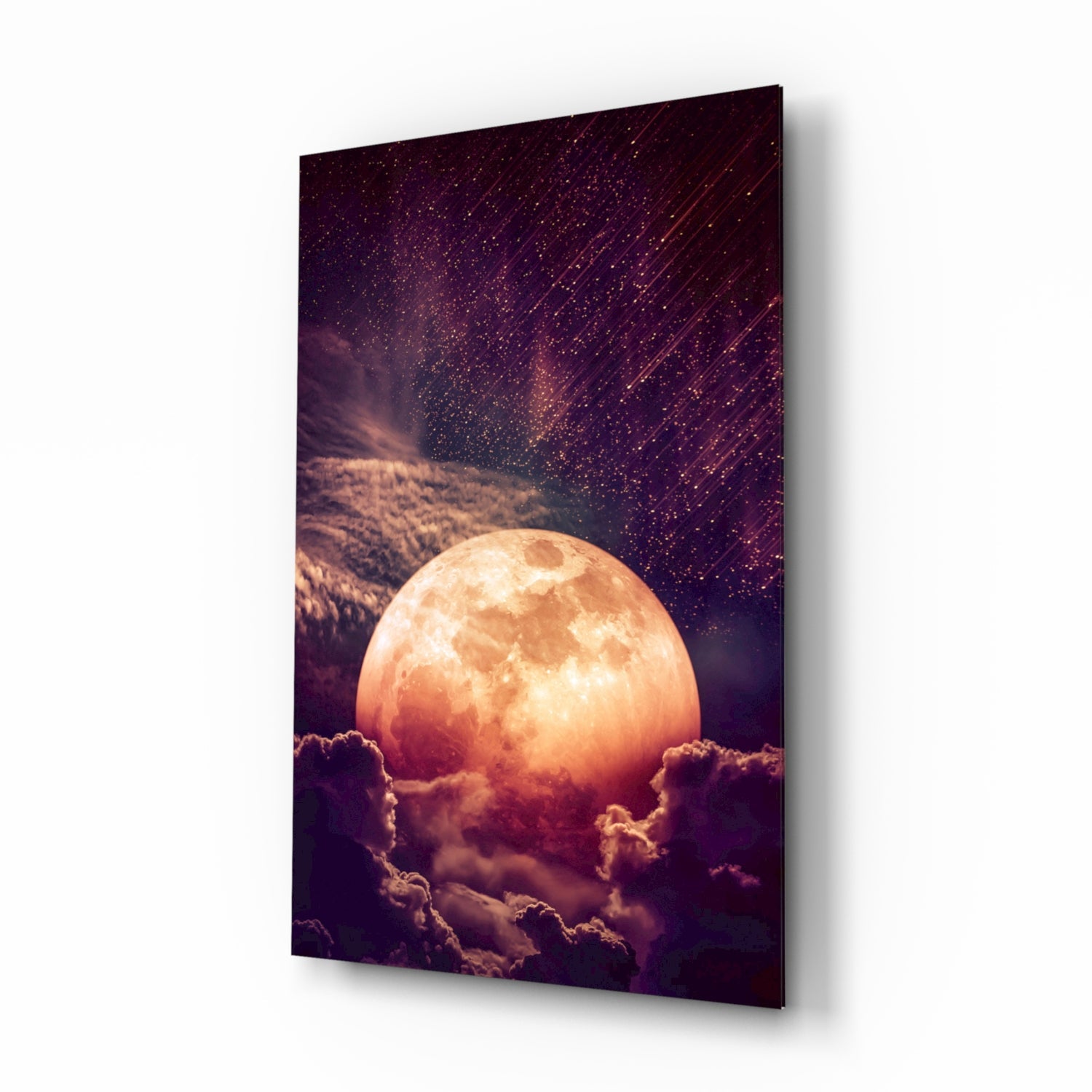 Copper Full Moon Above Clouds Glass Wall Art
