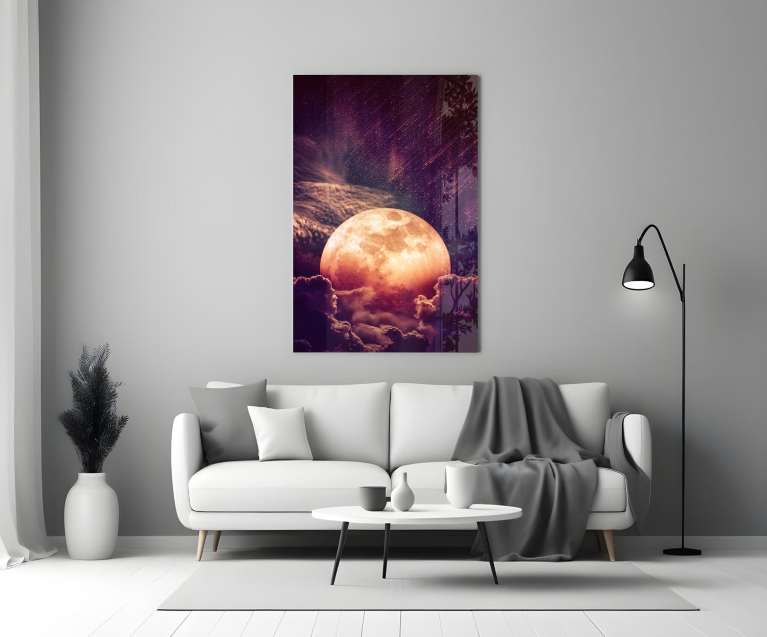 Copper Full Moon Above Clouds Glass Wall Art