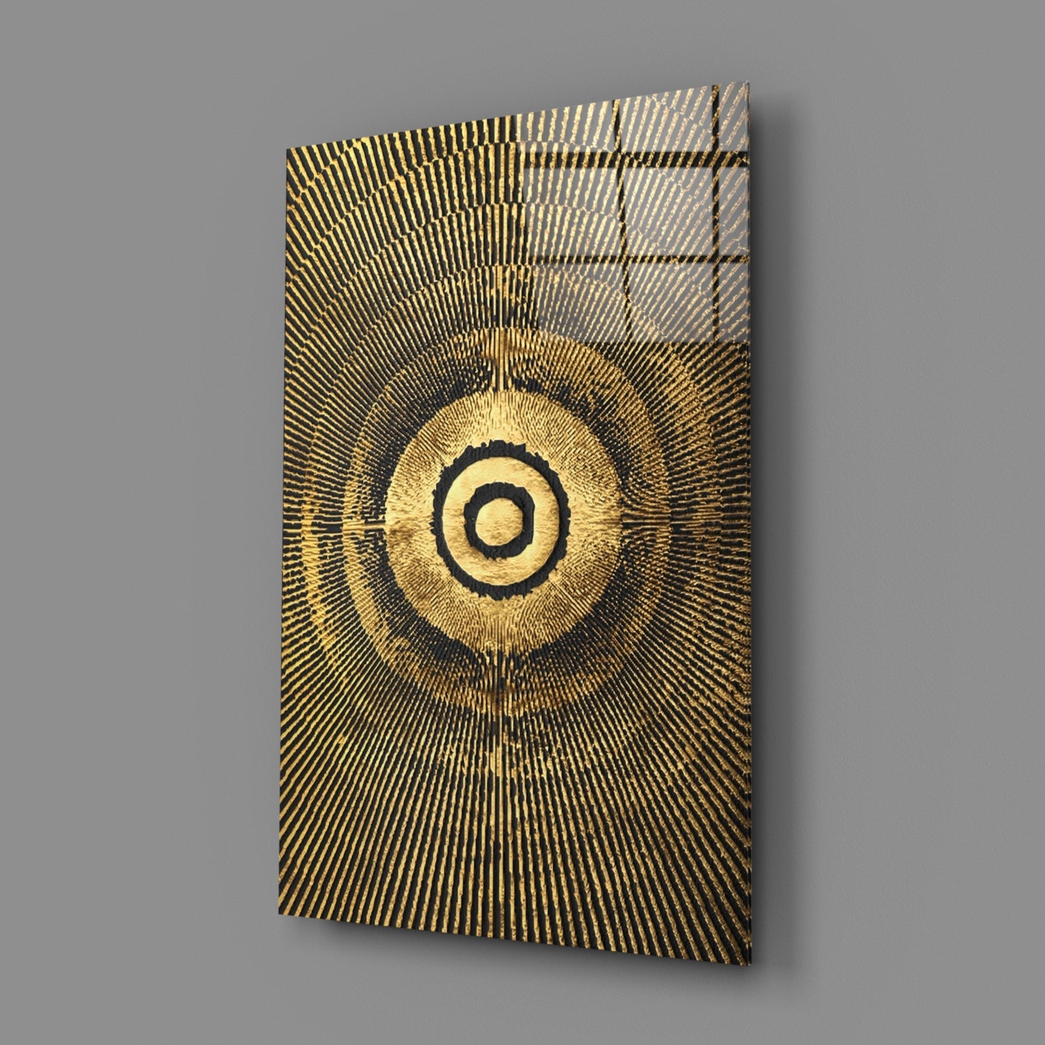 Black Gold Radiant Circle Glass Wall Art