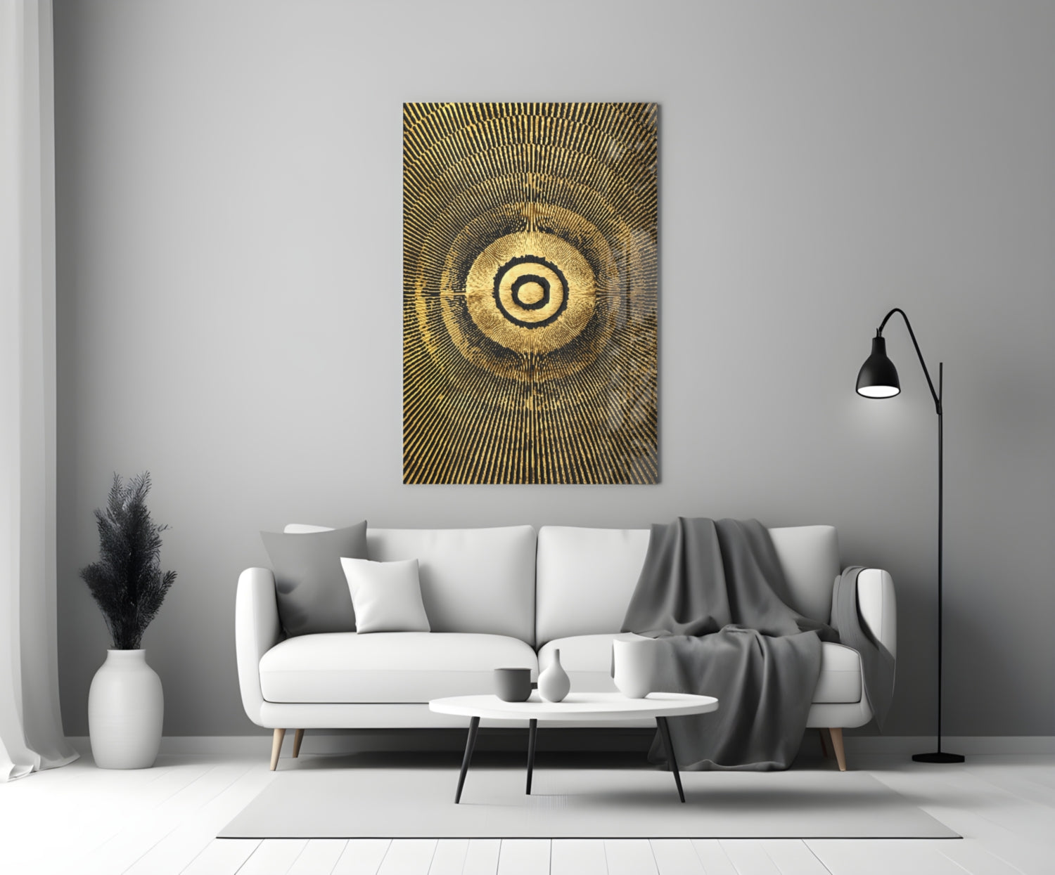 Black Gold Radiant Circle Glass Wall Art