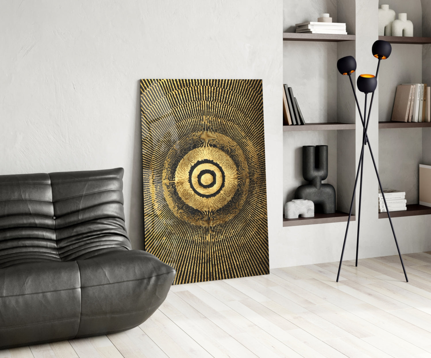 Black Gold Radiant Circle Glass Wall Art