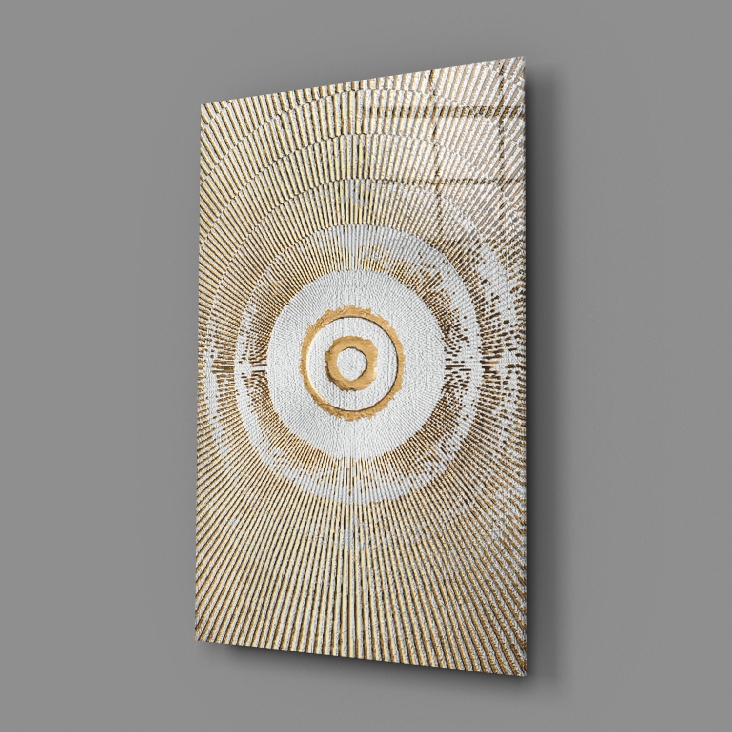Golden Sunburst Rings Glass Wall Art