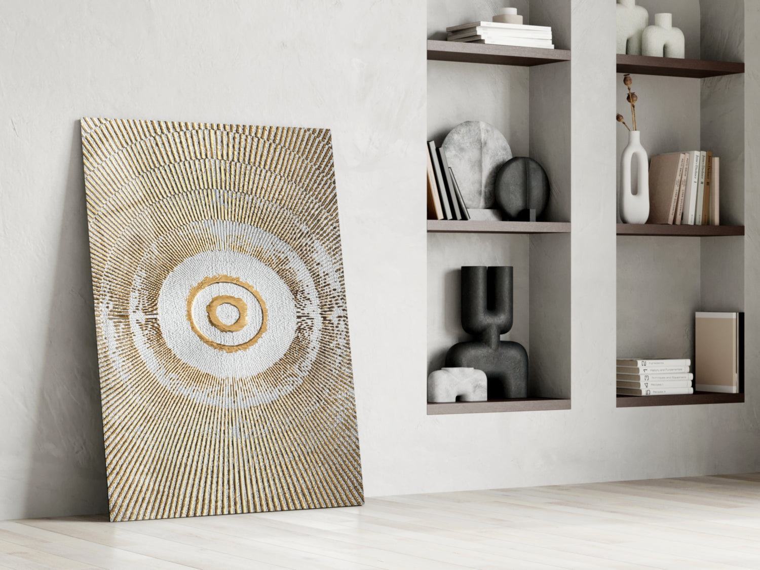 Golden Sunburst Rings Glass Wall Art