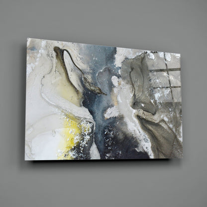 Charcoal And Yellow Ink Swirl Marble Glass Wall Art
