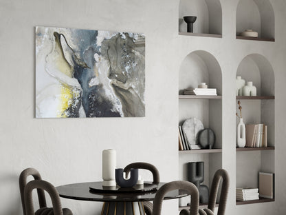 Charcoal And Yellow Ink Swirl Marble Glass Wall Art