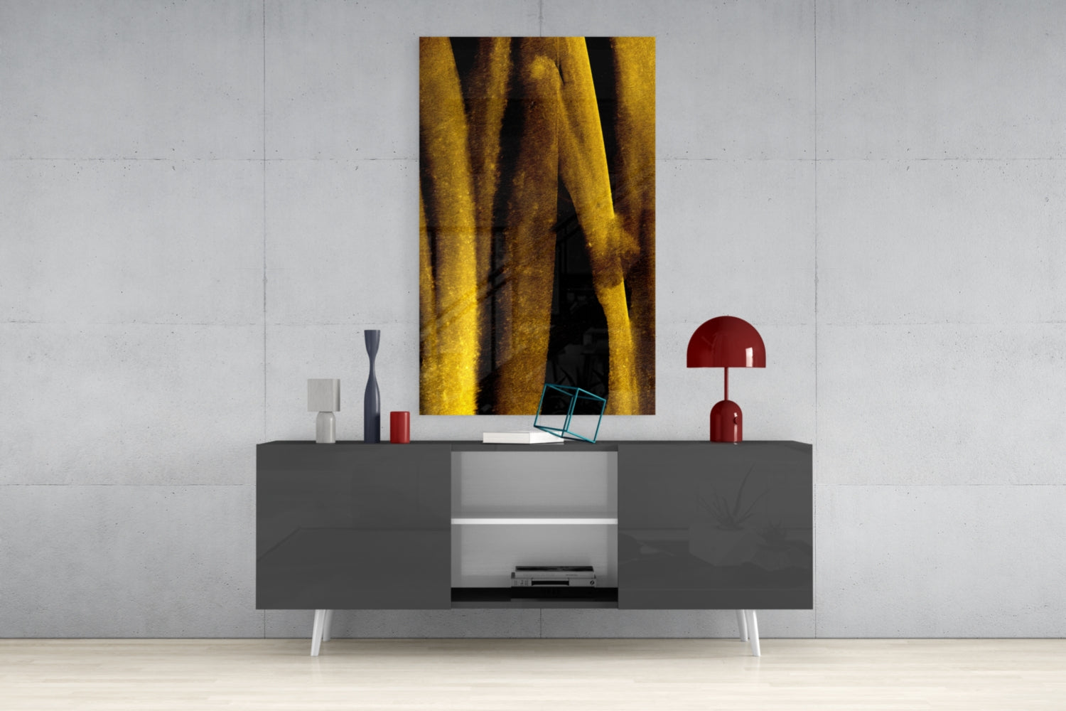 Yellow And Brown Vertical Streaks Glass Wall Art
