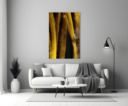 Yellow And Brown Vertical Streaks Glass Wall Art