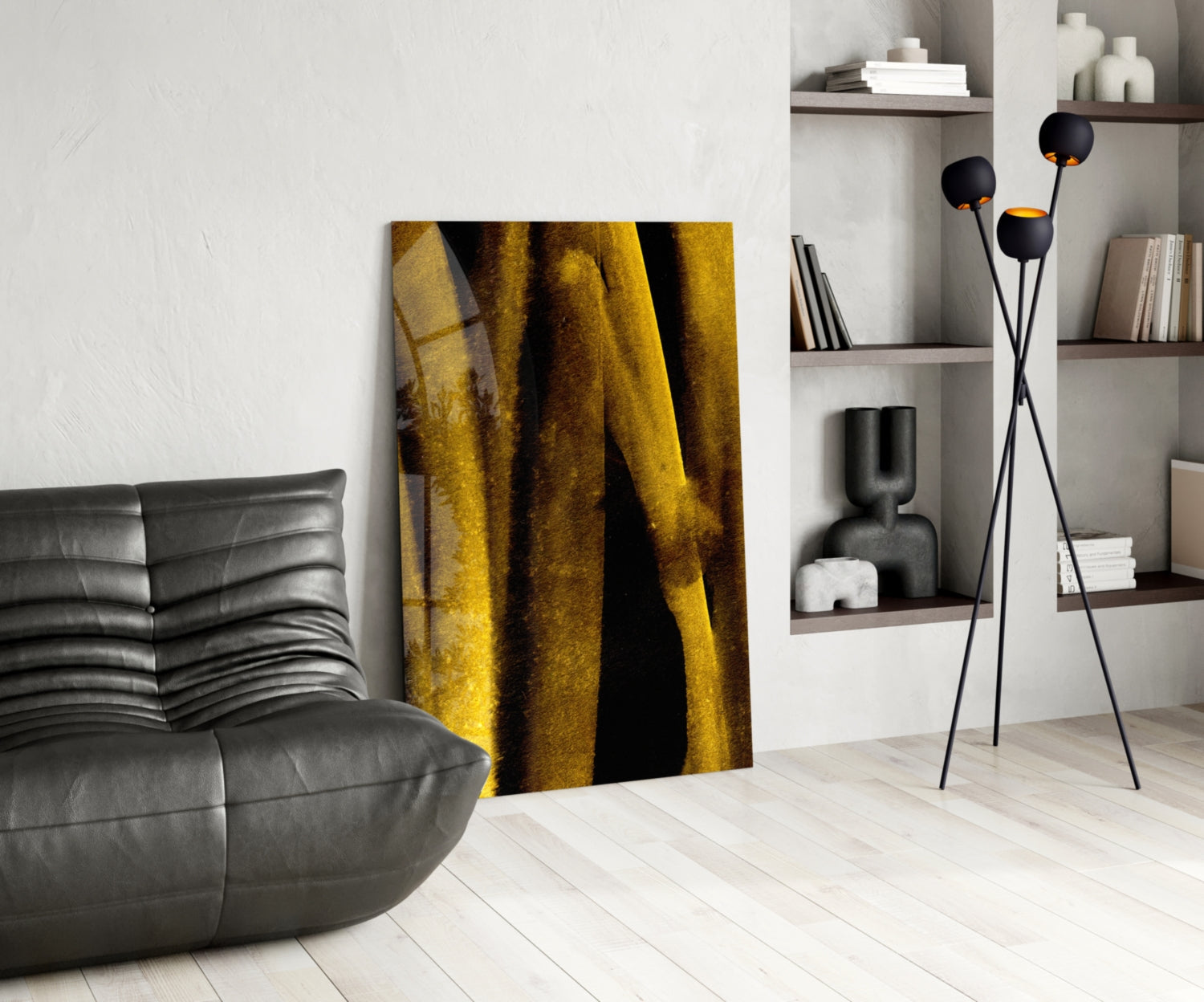 Yellow And Brown Vertical Streaks Glass Wall Art